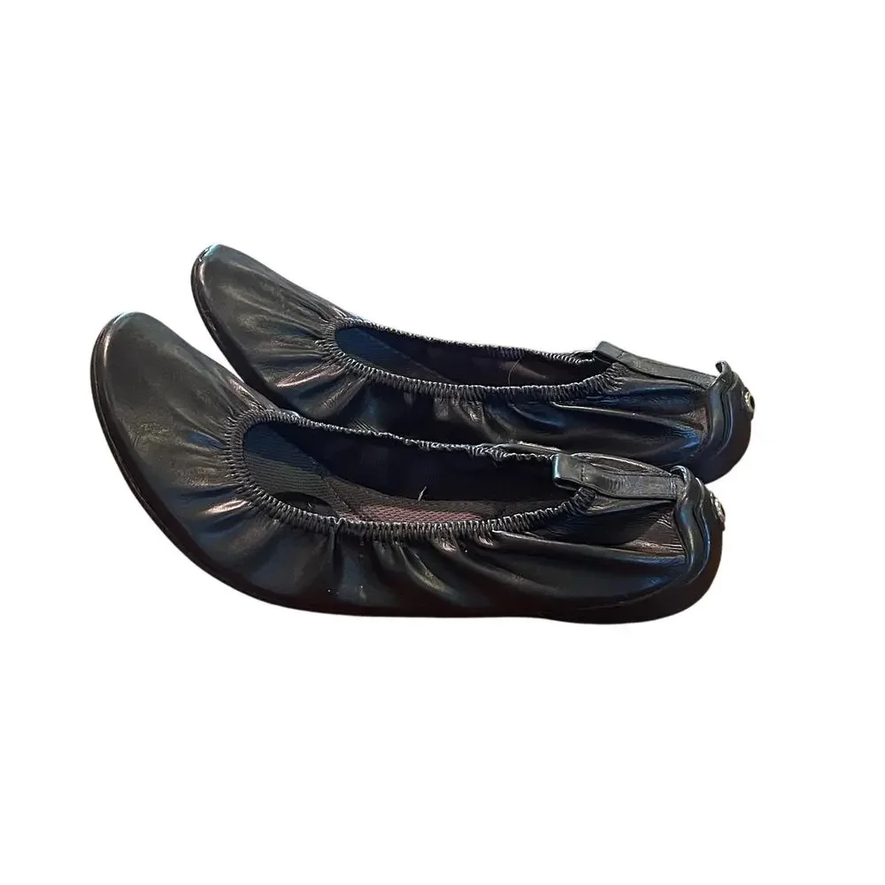 Pluggz Anu Black Faux Leather Packable Ballet Flats, Earthing/Grounding Shoe 7.5